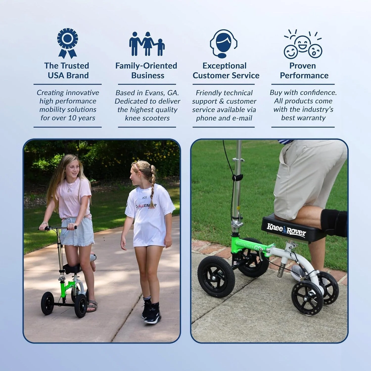 KneeRover Knee Scooter For Adults, 9-Inch Tires, Race Car Green - GO HYBRID - Image 2