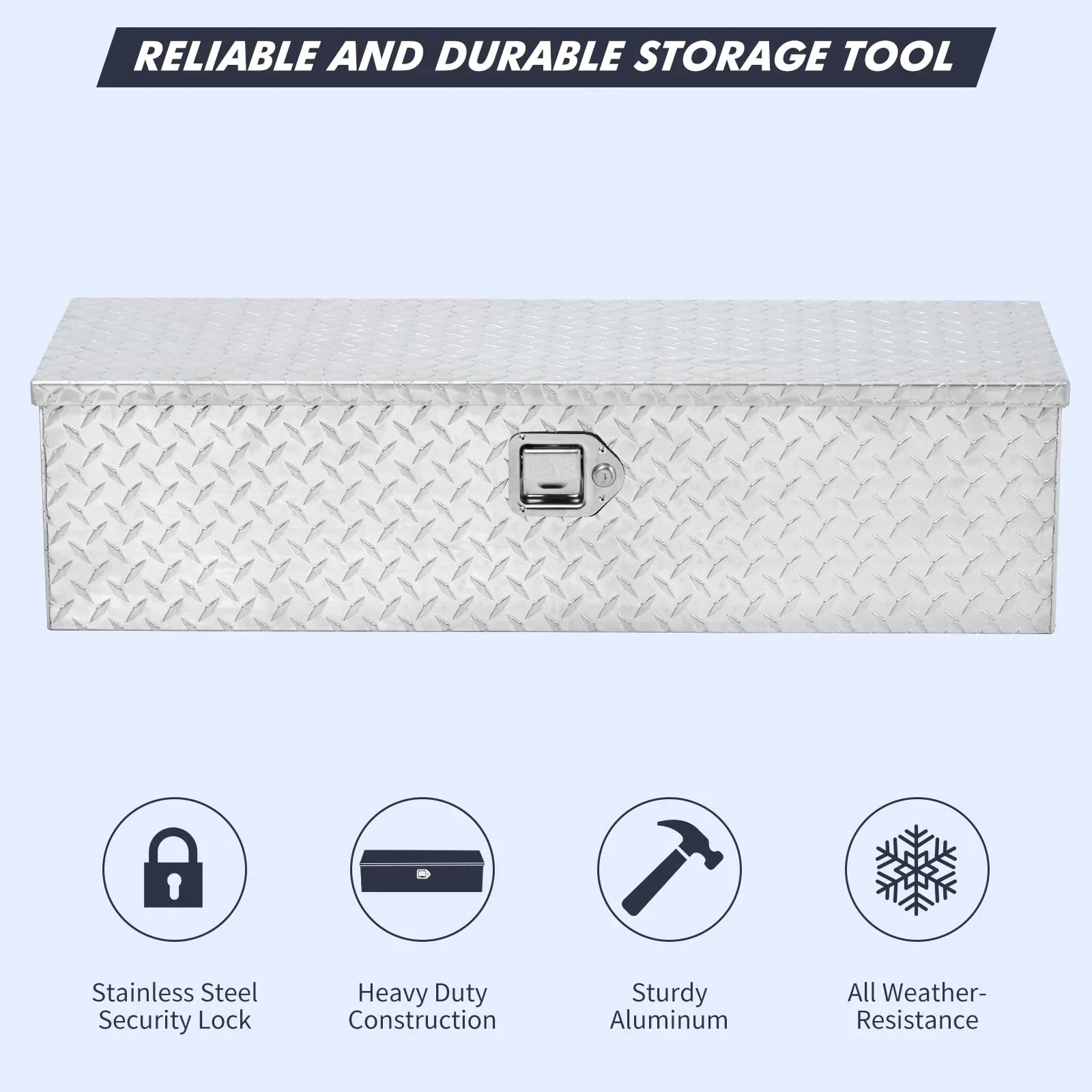 48 Inch Diamond Plate Truck Bed Tool Box with Shelf Silver - Image 12