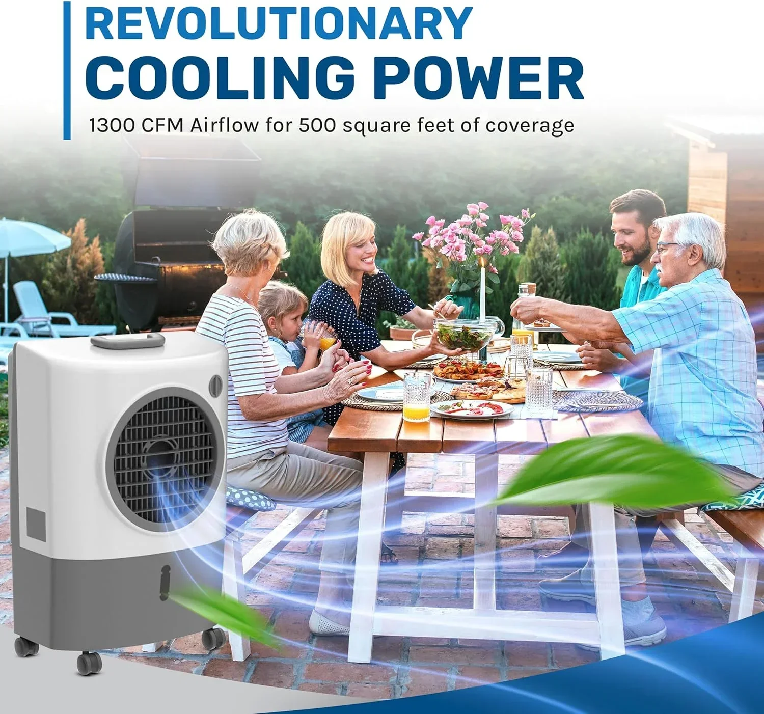 Hessaire Evaporative Air Cooler, 1300 CFM, 2-Speed Fan, 4.8-Gallon Tank, 53.4 dB, 500 Sq. Ft., White - MC18M - Image 2
