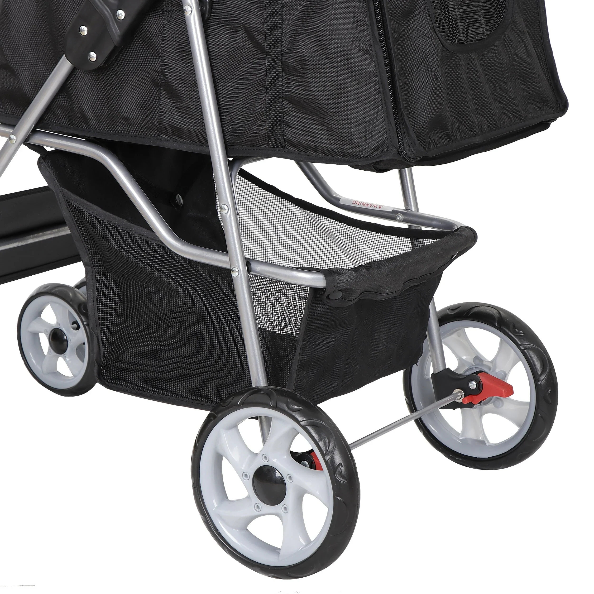 HomGarden 4 Wheel Foldable Pet Stroller Carrier Cart With Storage Basket And Cup Holder - Black - Image 9