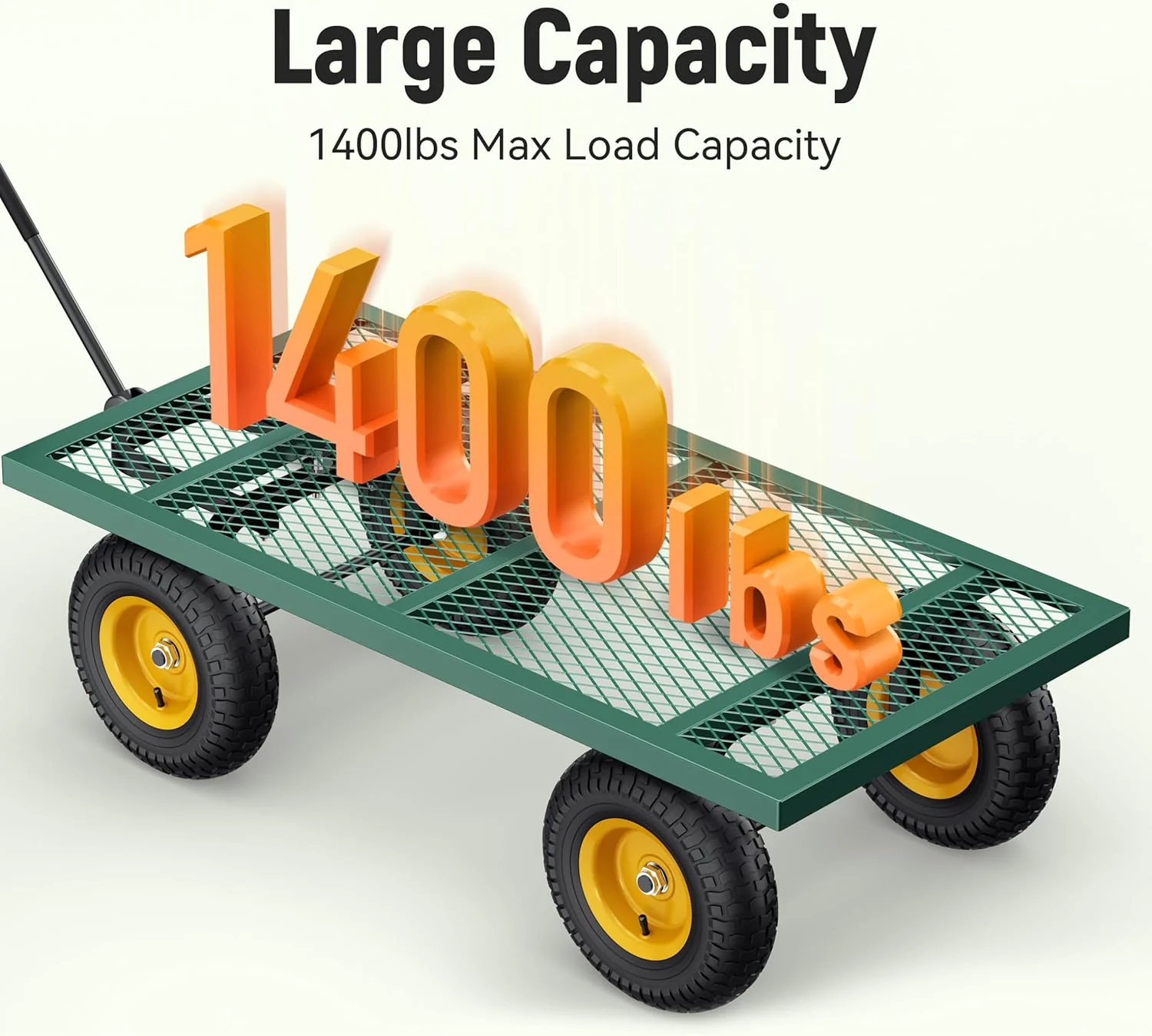 Steel Garden Cart, 2-in-1 1400 lbs Heavy Duty Utility Wagon, with Removable Mesh Sides to Convert into Flatbed, 240 U-Turn 13" Pneumatic Tires Garden Wagon for Farm Yard Lawn Garden Camping - Image 25