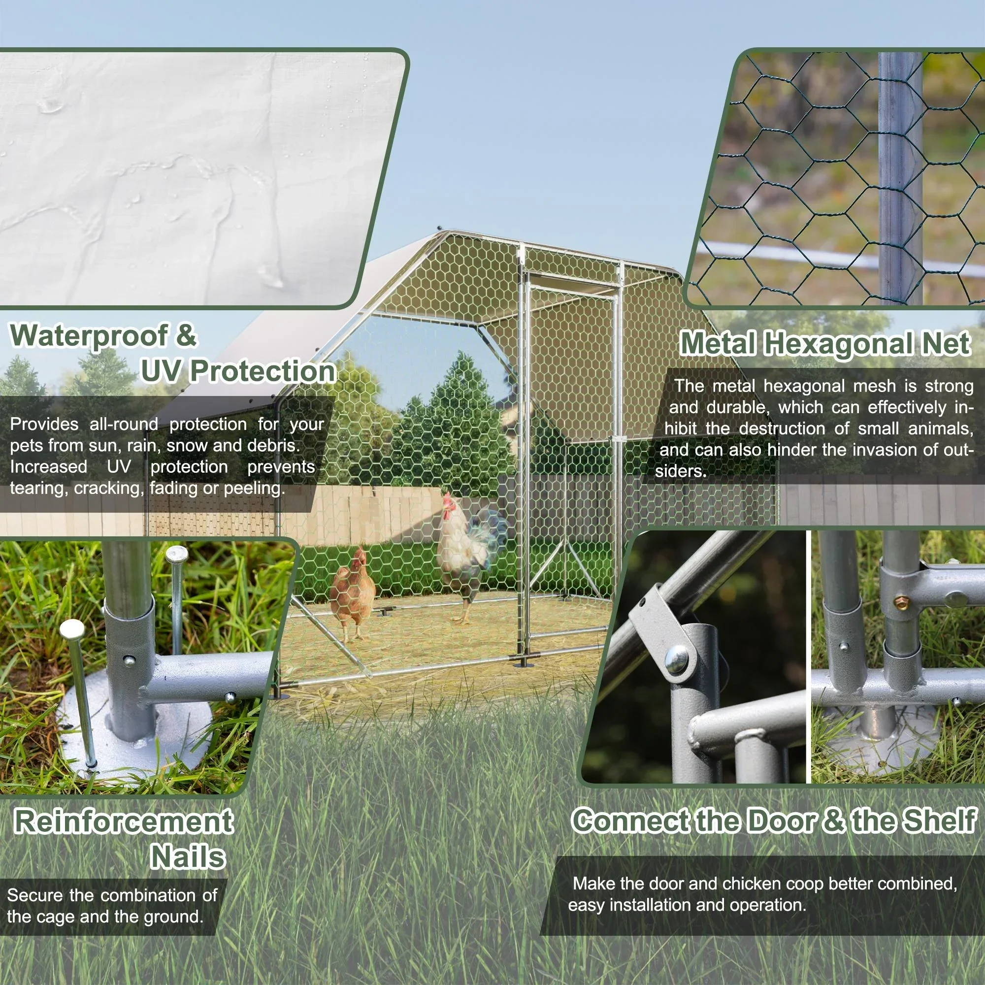 Seizeen Walk-In Chicken Coop Run for 6-8 Chickens, 10FT - Waterproof Galvanized Wire - Image 3