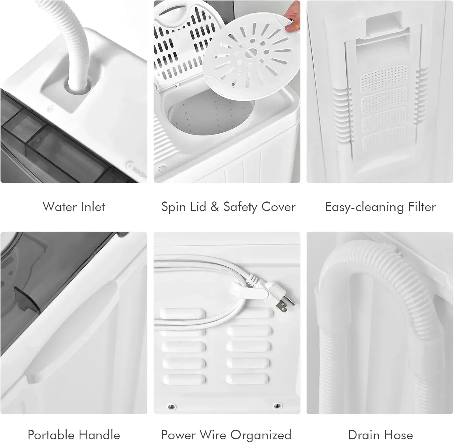 Costway Double Tub Washing Machine, 26 lb Capacity, 18 lb Wash, 8 lb Spin, Drain Pump - Image 10