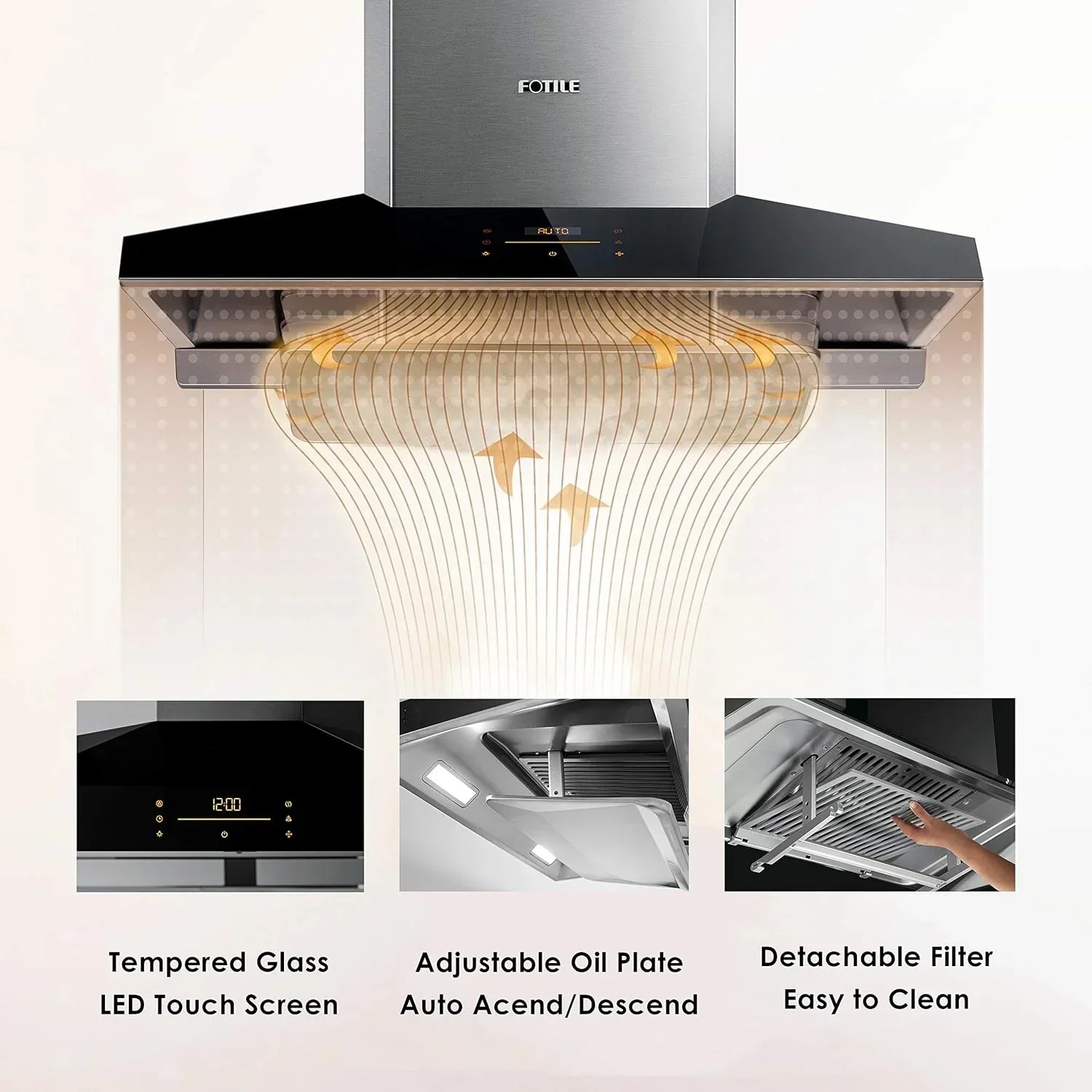 FOTILE Wall Mount Range Hood, 36 in. 1100 CFM, 2 LED Lights, Stainless Steel - Perimeter Vent Series - Image 2