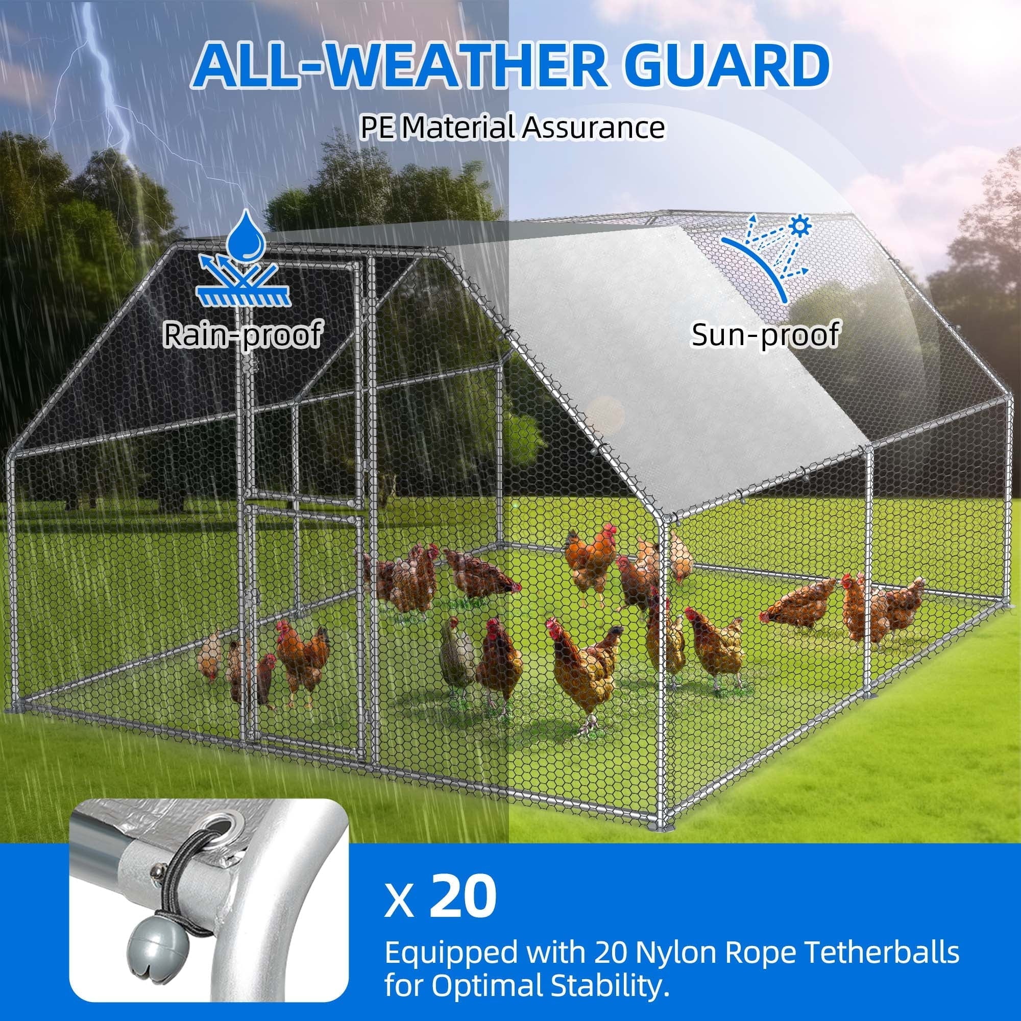 Dextrus Metal Chicken Coop With Waterproof Cover And Wire Mesh, 13.1 x 9.8 x 6.4 ft - Image 8