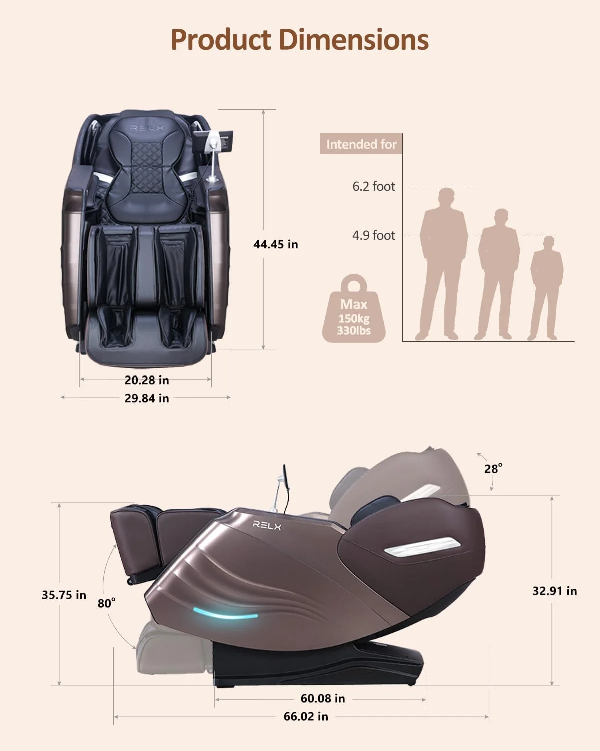 RELX Full Body Massage Chair, 20 Modes, 53-inch SL-Track, Brown - Image 2