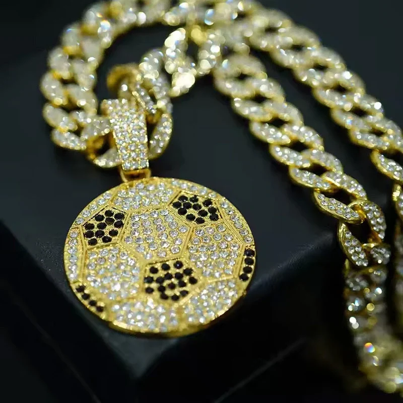 13mm Football Pendant Necklace With 20in Cuban Link Chain And CZ - Image 3