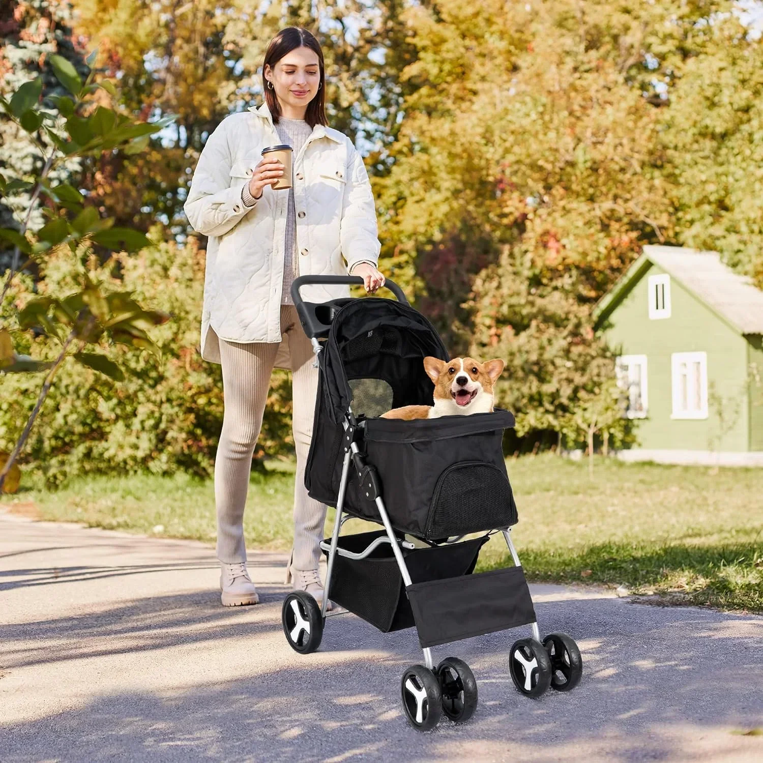 Pet Stroller With 4 Wheels For Small And Medium Dogs And Cats - Foldable, Oxford Cloth, 30 lbs Capacity - Image 8