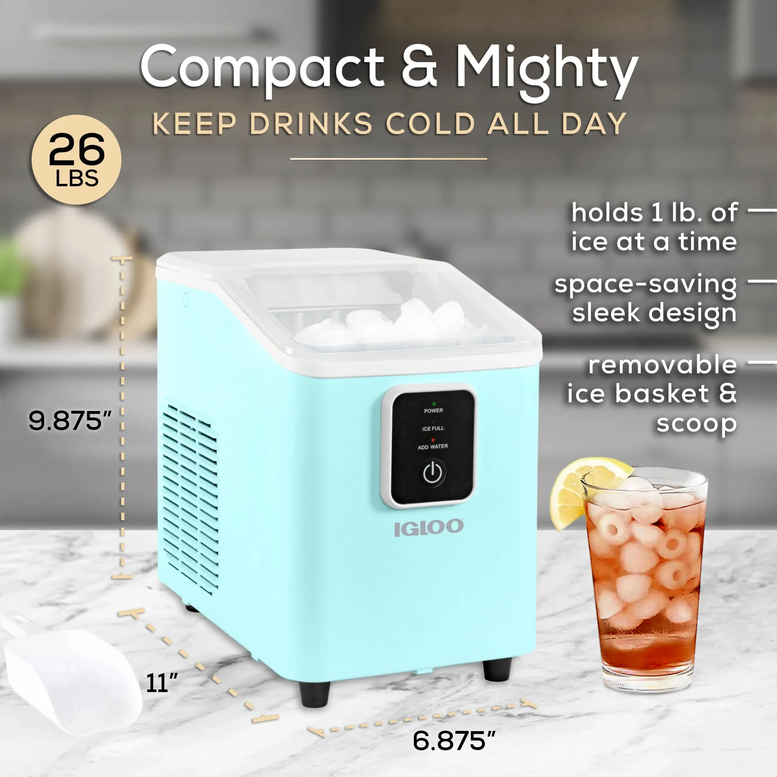 Igloo Self-Cleaning Countertop Ice Maker, 26 lbs. Per Day, 8 Pieces Every 7-8 Minutes, Aqua - Image 6
