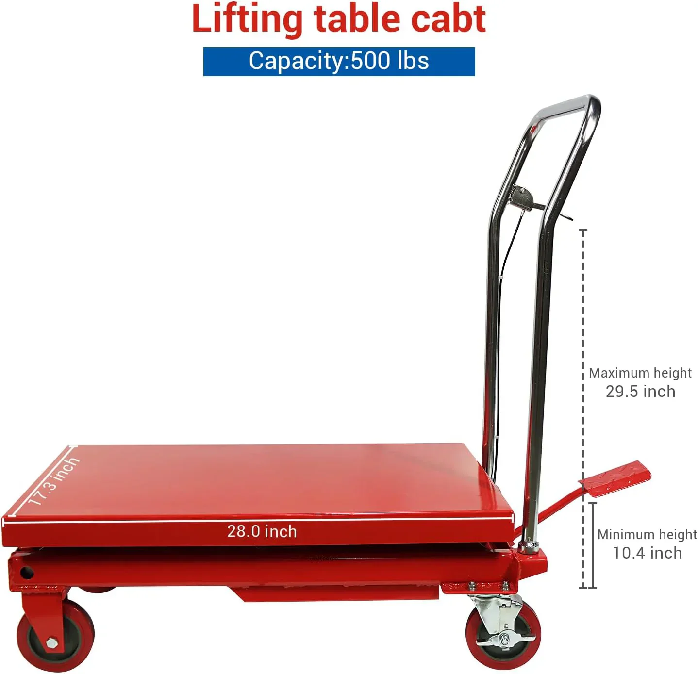 500LBS Hydraulic Lift Table Cart, 30" Lifting Height., Double Scissor Lift Table with 4 Wheels and Non-Slip Pad, Hydraulic Scissor Lift Table for Material Handling and Transportation - Image 5