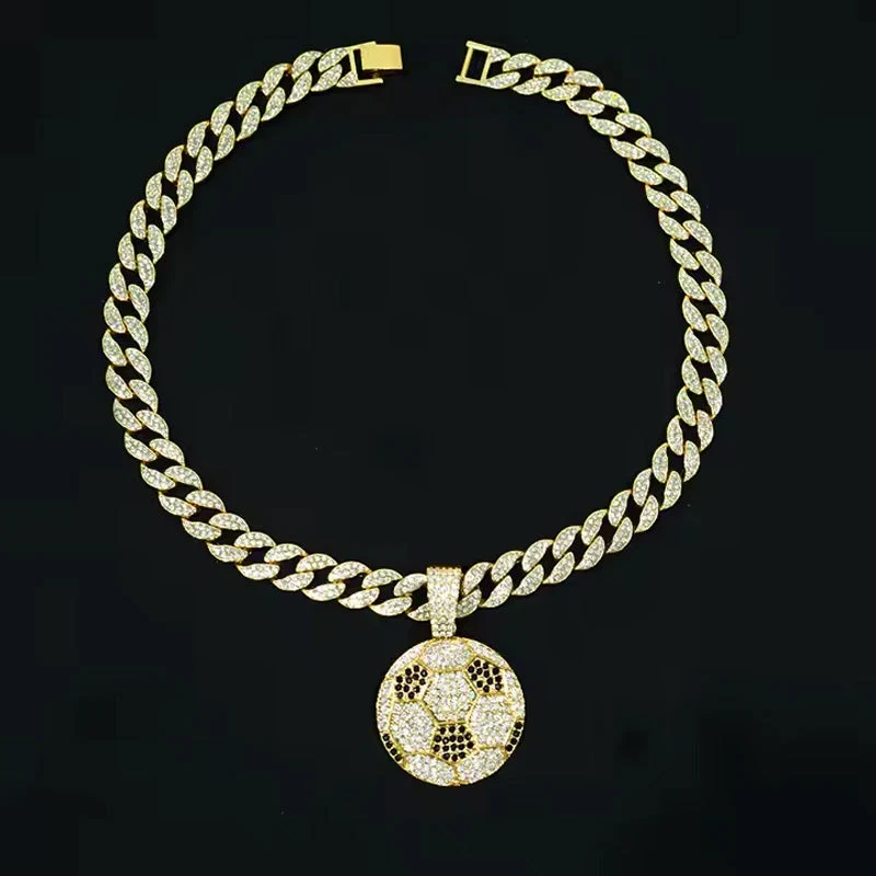 13mm Football Pendant Necklace With 20in Cuban Link Chain And CZ - Image 6