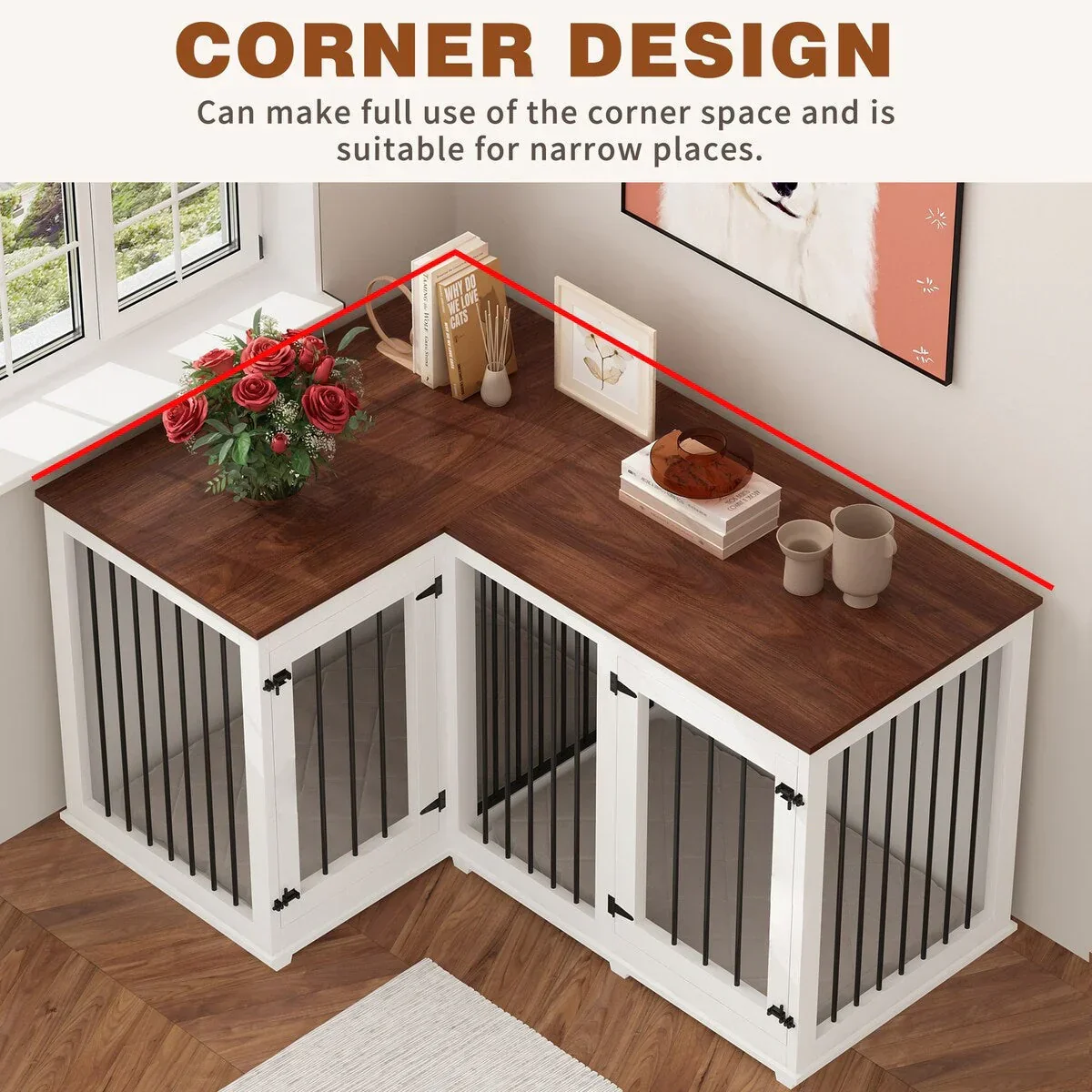 L Shape Corner Dog Crate Furniture For 2 Dogs, 58.7X41.1 - Image 26