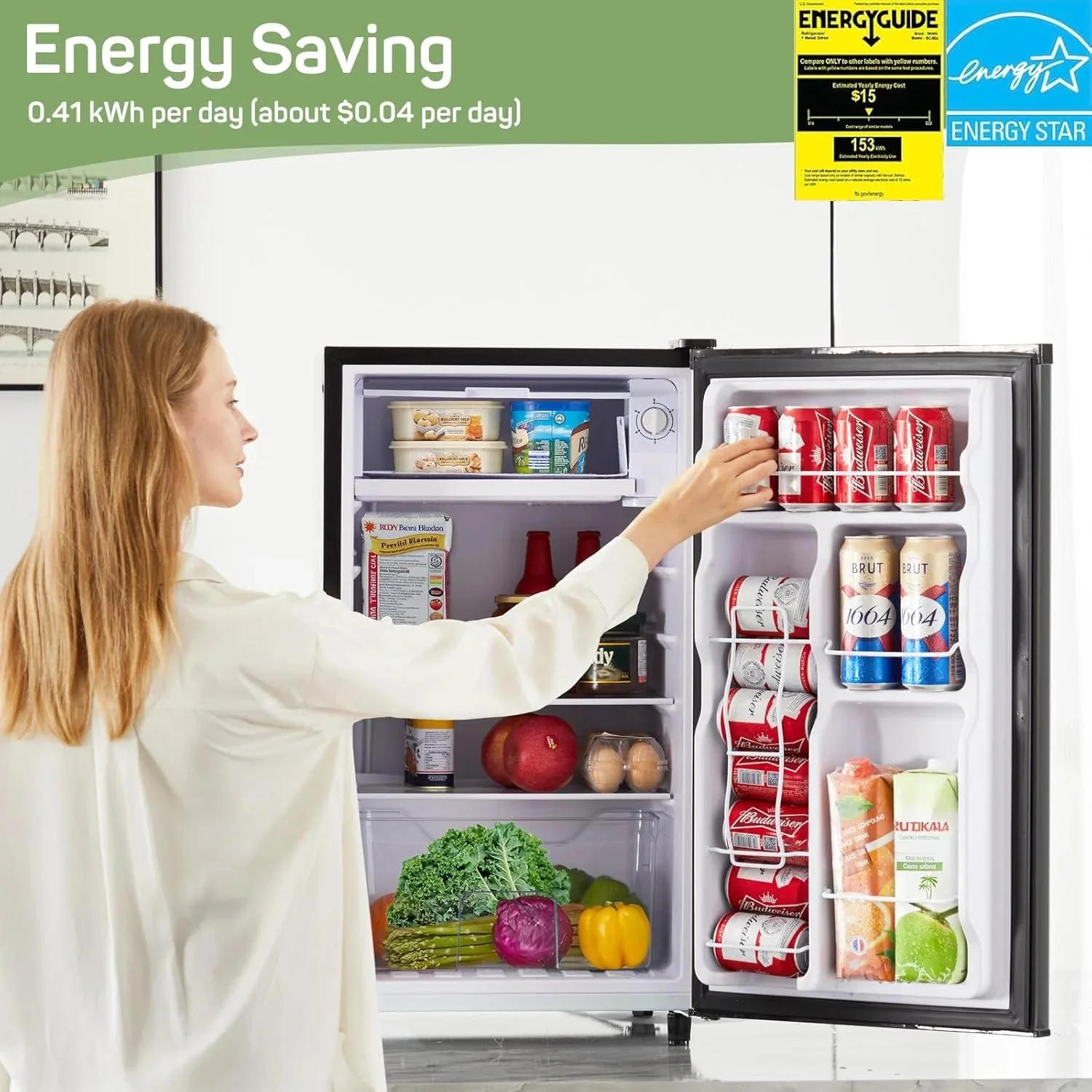 Mini Refrigerator With Internal Freezer, 3.2 Cu. Ft, Black, 17.5 x 17.7 x 31.5 in - Image 5
