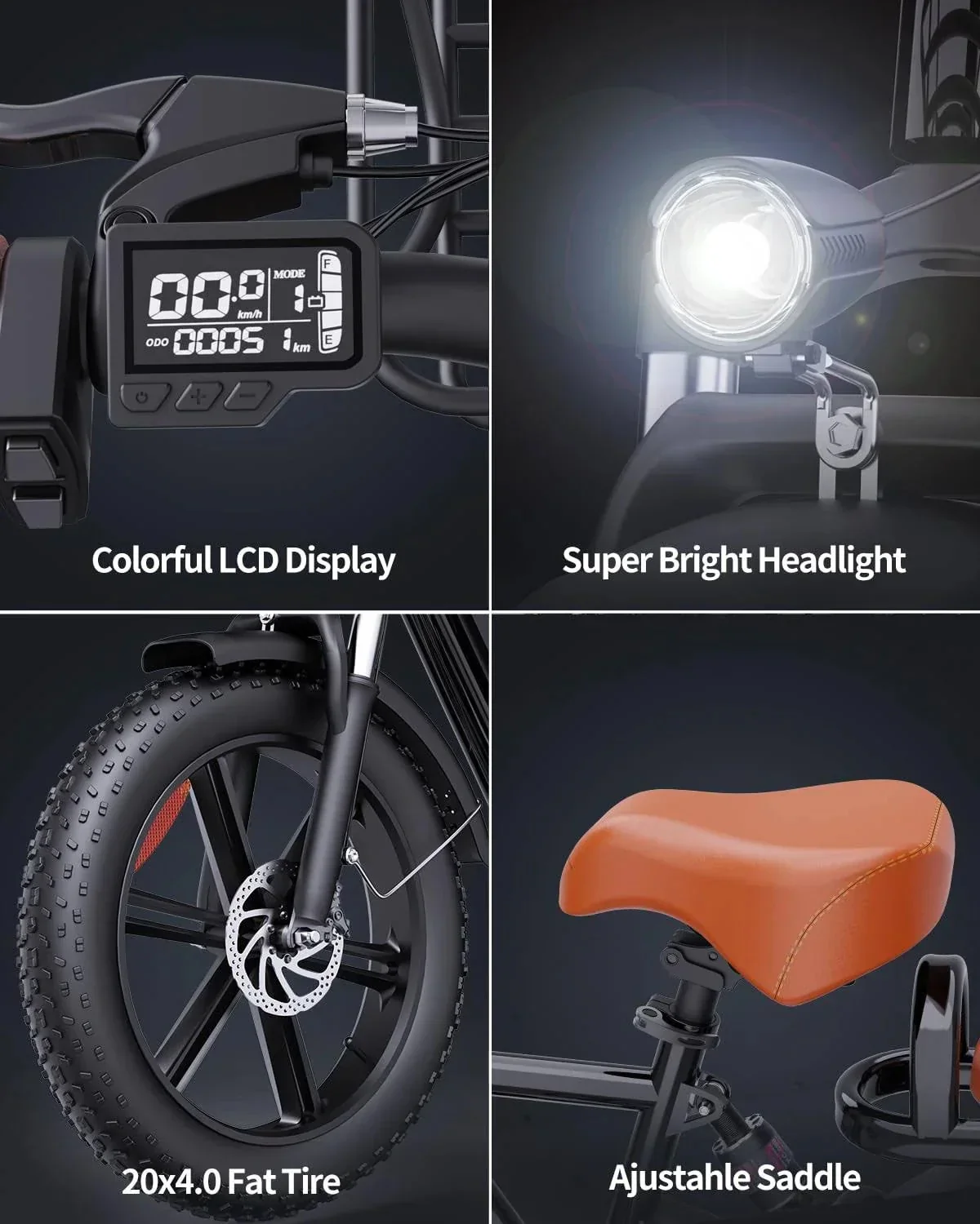 Bopzin 1000W Electric Bicycle for Adults, 48V 15Ah Removable Battery, 20" x 4.0" - 1000W - Image 7
