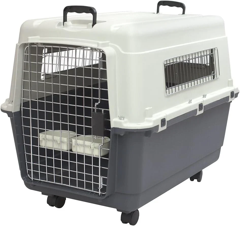 SportPet Designs Plastic Airline Approved Rolling Dog Kennel With Wire Door, XXX-Large, Gray, 48in L x 32in W x 36in H - Image 7