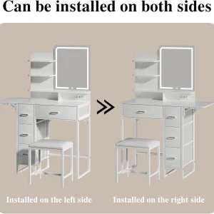 Fixwal 36.6" Makeup Vanity Table with 4 Drawers, LED Lighted Mirror & Charging Station