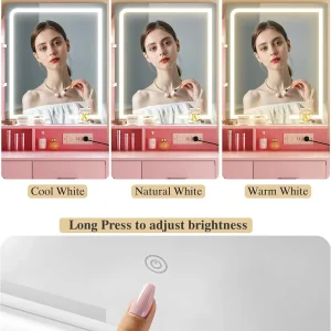 Fixwal 3-in-1 Compact Makeup Vanity Desk with Foldable Side Panel, LED Mirror & Power Outlet