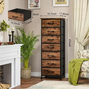 Rustic Nightstand & Tall Dresser Set, LED Nightstand with Charging Station, 10 Drawers