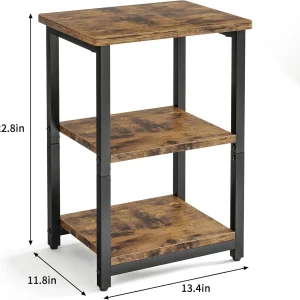 Rustic Brown Nightstand with Charging Station, 2 Fabric Drawers & Open Shelves