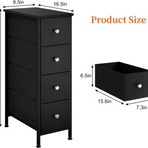 Black Narrow Storage Cabinet with 4 Fabric Drawers, Slim Storage Dresser