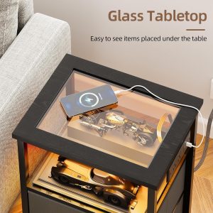 Fixwal 2 Drawers Night Stand with Glass Clear Desktop
