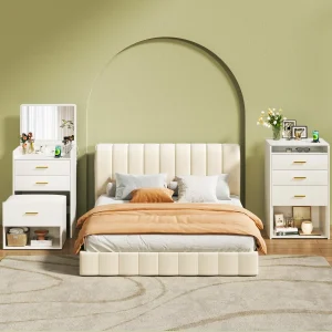 Fixwal 3-in-1 Vanity Desk with Flip-up Mirror, Fabric Drawers & Integrated Charging Station