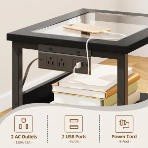 Fixwal 2 Drawers Night Stand with Glass Clear Desktop