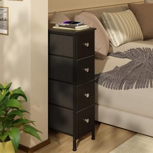 Black Narrow Storage Cabinet with 4 Fabric Drawers, Slim Storage Dresser