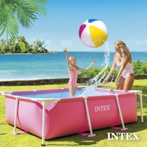 INTEX Rectangular Metal Frame Above Ground Swimming Pool, Pink, 7ft x 23in
