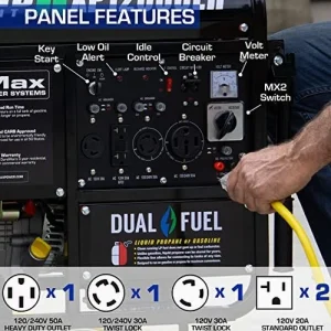 DuroMax Dual Fuel Generator 12,000W Gas/Propane, 457cc 4-Stroke Engine - XP12000EH
