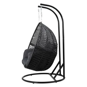 Gardeon Hanging Pod Chair With Stand And Cushion, 2 Seater, Grey