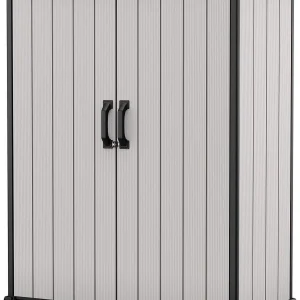 Keter Premier Tall Vertical Resin Outdoor Storage Shed With Floor And Locking Double Doors - Grey