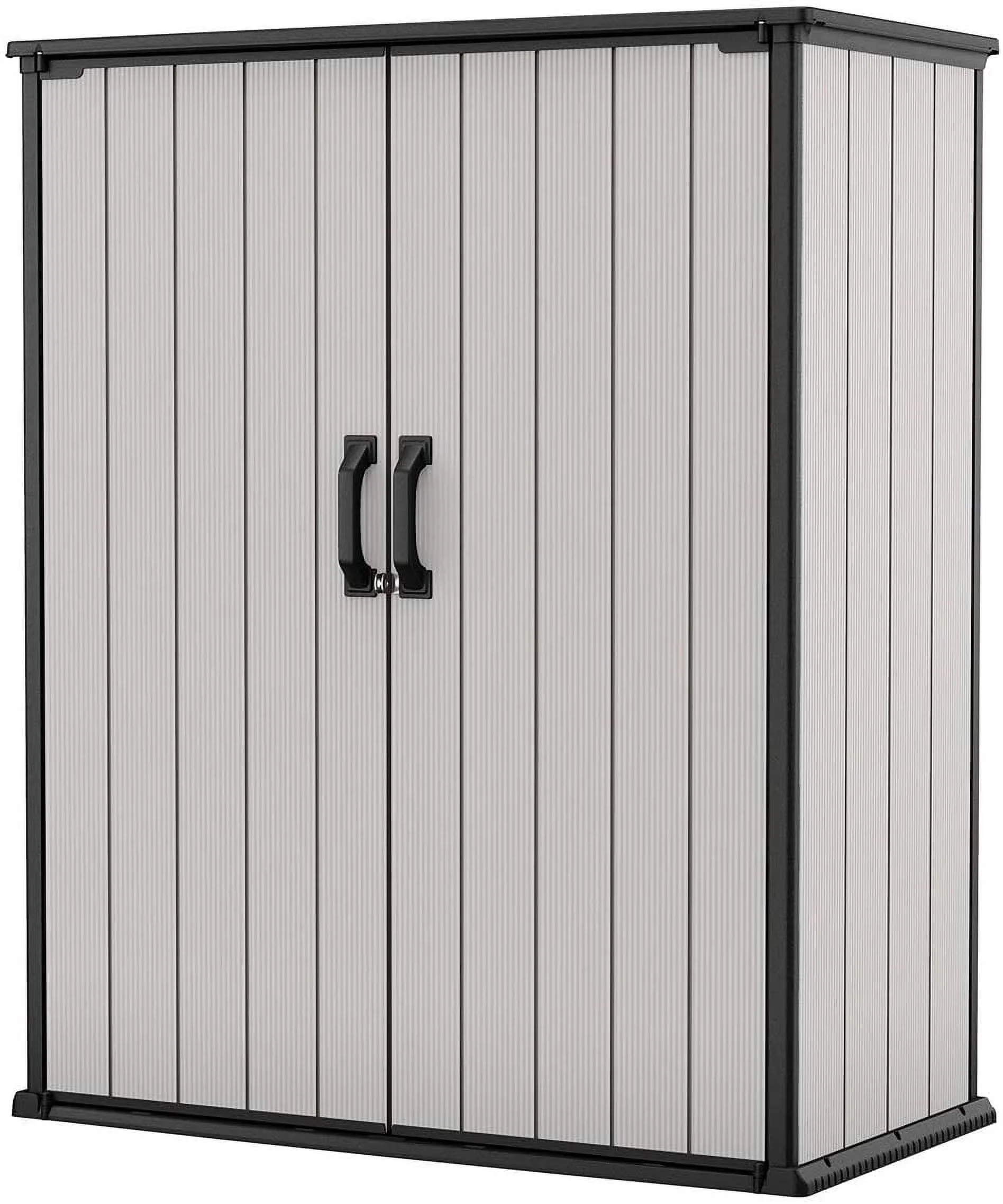 Keter Premier Tall Vertical Resin Outdoor Storage Shed With Floor And Locking Double Doors - Grey