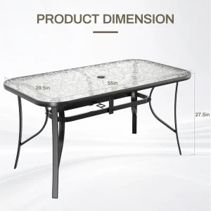 Arlopu Rectangular Patio Dining Table With 5mm Tempered Glass Top