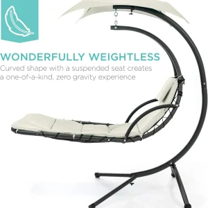 Best Choice Products Outdoor Hanging Steel Chaise Lounge Chair With Canopy, Charcoal Gray - SKY5871