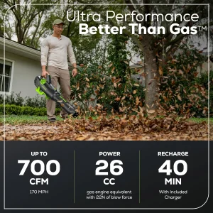 Greenworks 80V Brushless Cordless Leaf Blower, 700 CFM / 170 MPH, 2.5Ah Battery And 40-Min Rapid Charger