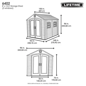 Plastic Storage Shed, 8 ft. W x 12.5 ft. D, Desert Tan And Dark Brown