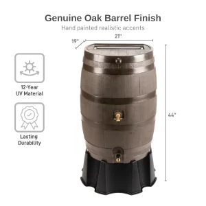 50 Gallon Rain Barrel With Brass Spigot And Flat-Back Design