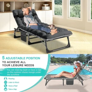 Slsy 5-Position Adjustable Folding Lounge Chair And Cot - 75.2" x 25.6" x 11.8"