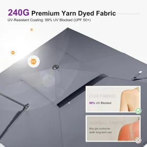 PURPLE LEAF Cantilever Patio Umbrella, 10FT Square, Grey - 360 Degree Rotation