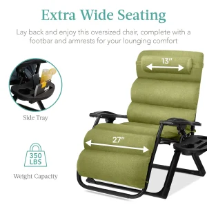 Best Choice Products Oversized Zero Gravity Folding Recliner With Removable Cushion And Side Tray - Fossil Gray