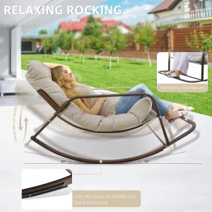 RADIATA Oversized Wicker Papasan Rocking Recliner With Footrest, 450 lbs, Beige