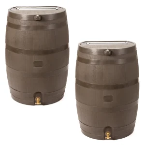 50 Gallon Rain Barrel With Brass Spigot And Flat-Back Design
