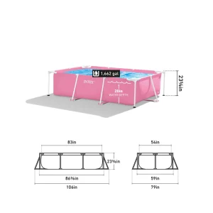 INTEX Rectangular Metal Frame Above Ground Swimming Pool, Pink, 7ft x 23in