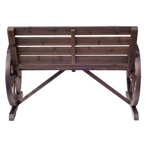 Outsunny Wooden Wagon Wheel Bench, 2-Person, Fir Wood, Carbonized, 41.5in L x 23.25in W x 29.5in H - 84B-183
