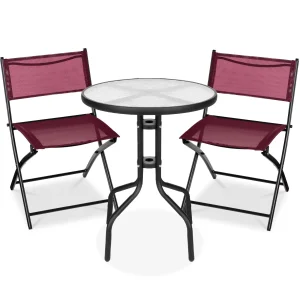 Best Choice Products 3-Piece Patio Bistro Dining Set With Glass Tabletop And Folding Chairs - Gray