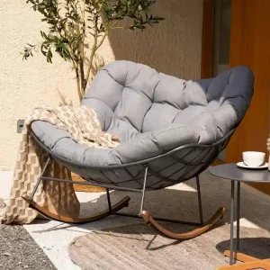 Oversized Indoor/Outdoor Rocking Egg Chair With Cushioned Upholstery