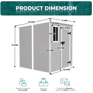 Seizeen Outdoor Resin Storage Shed, 41 Cu. Ft. / 306 Gal, Gray, 3 Doors With Floor