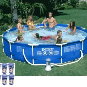 Intex Metal Frame Above Ground Swimming Pool With Filter And Cover, 12 Ft x 30 Inches - 28211EH