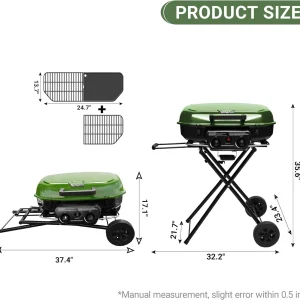 Brand-Man Portable Propane Gas Grill With Folding Cart And Push-Button Ignition